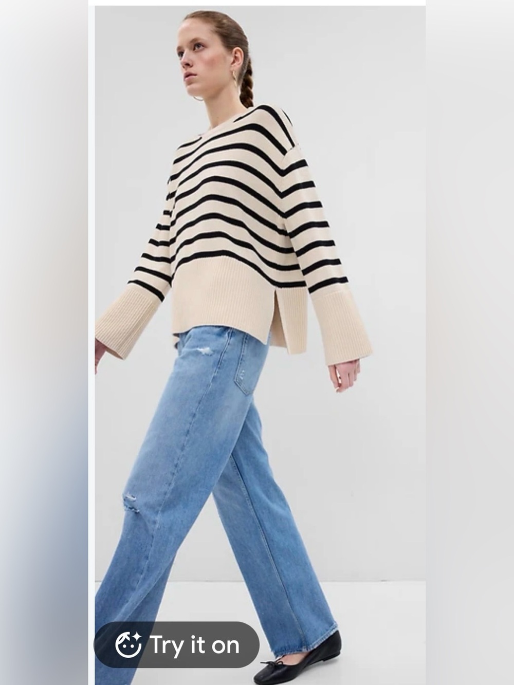 GAP Striped Oversized Crewneck Sweater Medium Coastal Preppy